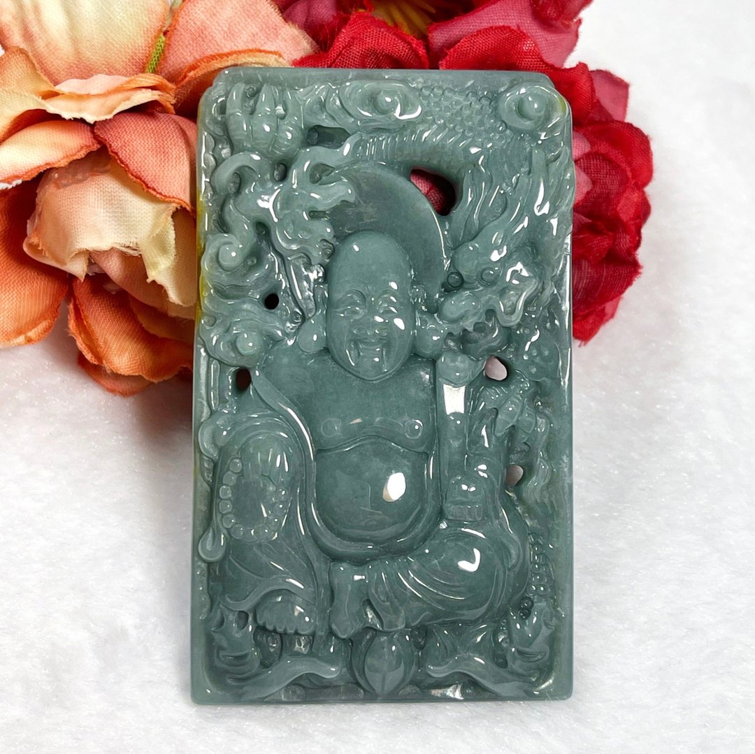 多宝晶石/天然翡翠A货蓝水弥勒/翡翠佛公/布袋佛/佛公/威料翡翠 - 项链 - 玉石 蓝色