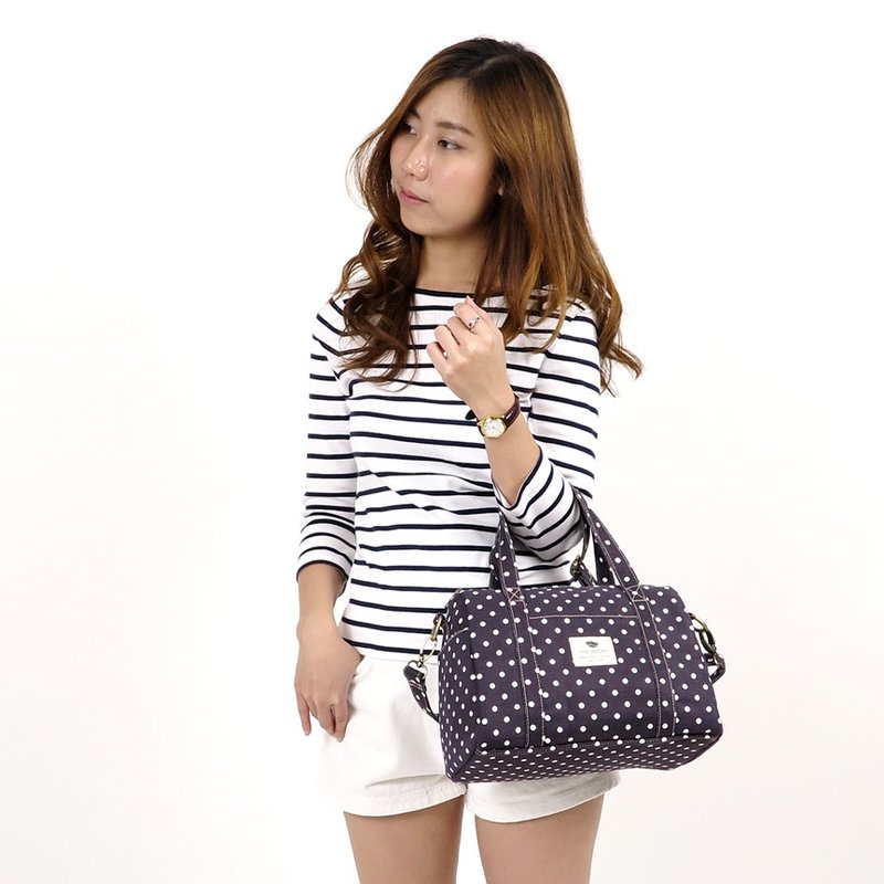 枕頭 袋 - 波爾卡圓點 - 侧背包/斜挎包 - 棉．麻 蓝色