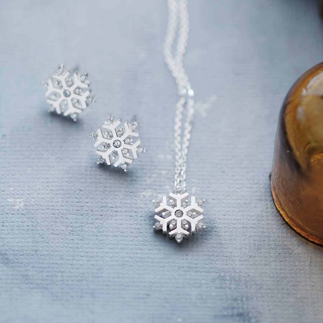 雪花 项链 耳环 两件组 925纯银 - 项链 - 其他金属 银色