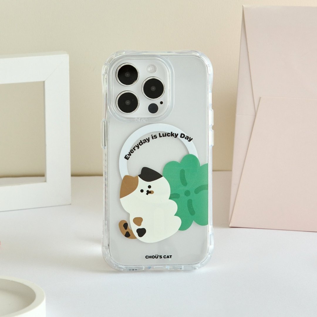 周氏喵喵幸运草猫抗黄防摔MagSafe iPhone手机壳 - 手机壳/手机套 - 塑料 透明