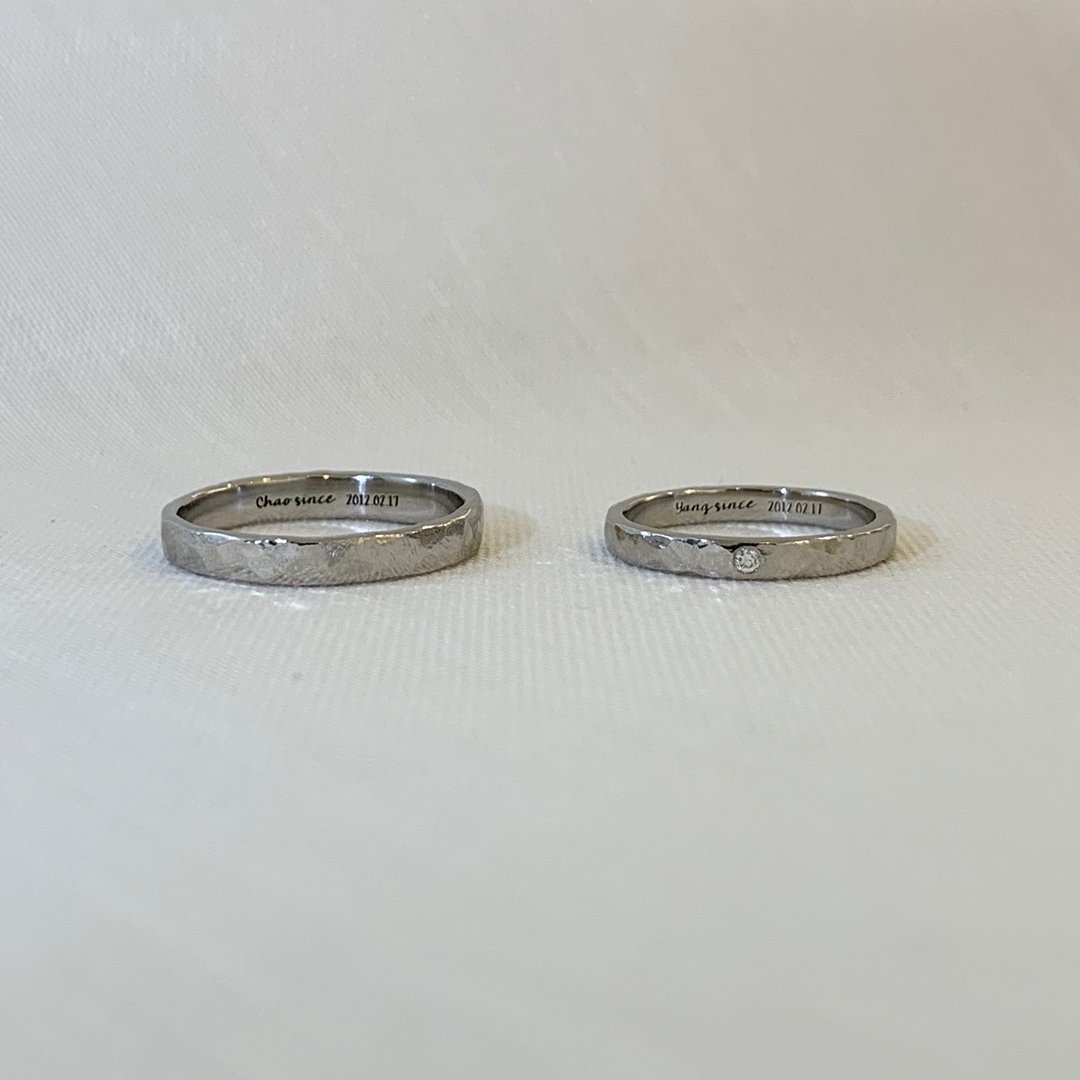 手工锻敲对戒/婚戒-铂金pt950/白金 - 对戒 - 24k 金 银色