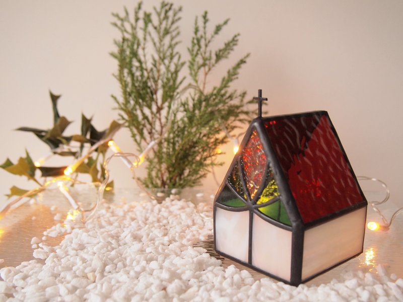 Chapel Shining Ruby on the Holy Night: Candle Holder / Stained Glass for LED Candles - 灯具/灯饰 - 玻璃 红色