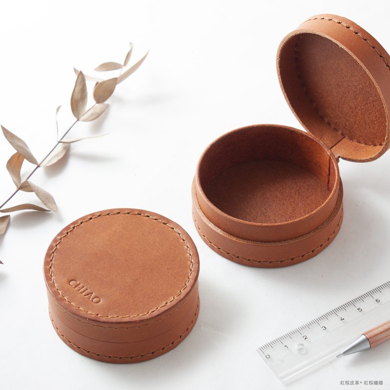 SEANCHY 车轮饼 全手工 耳机盒 收纳盒 圆饼盒 植鞣 真皮 定制 - 零钱包 - 真皮 咖啡色