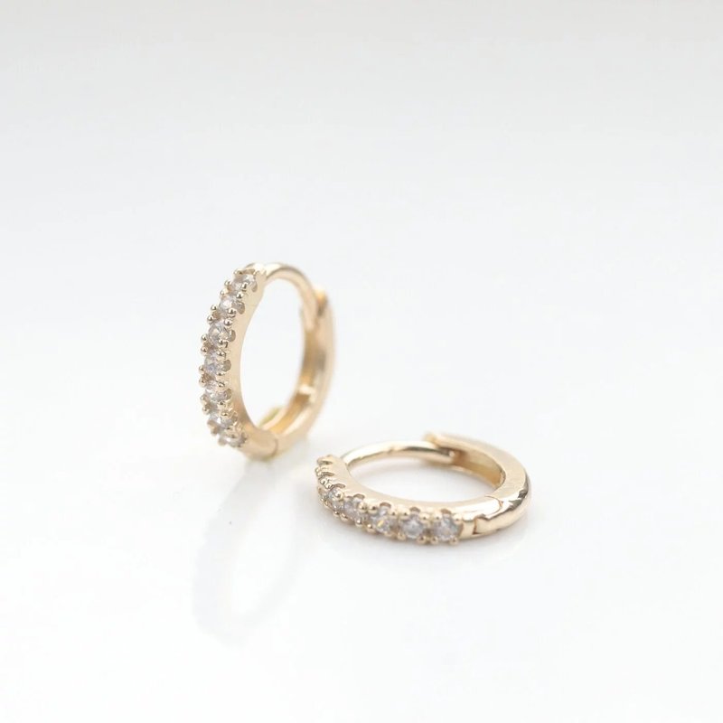 14K CZ Lock Earring 排钻小耳扣 (单个) - 耳环/耳夹 - 贵金属 金色