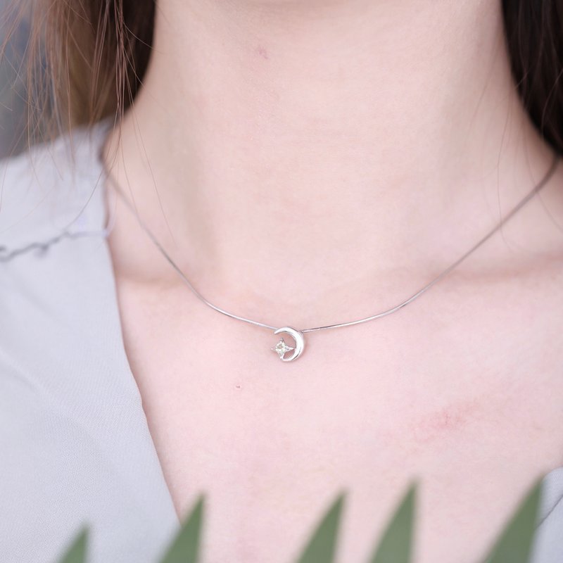 橄榄石925纯银星月锁骨链 - 锁骨链 - 宝石 银色