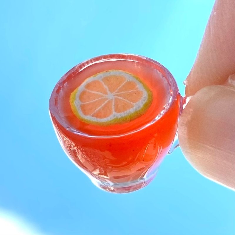 色彩鲜艳柠檬红茶 迷你模型 - 玩偶/公仔 - 粘土 黄色