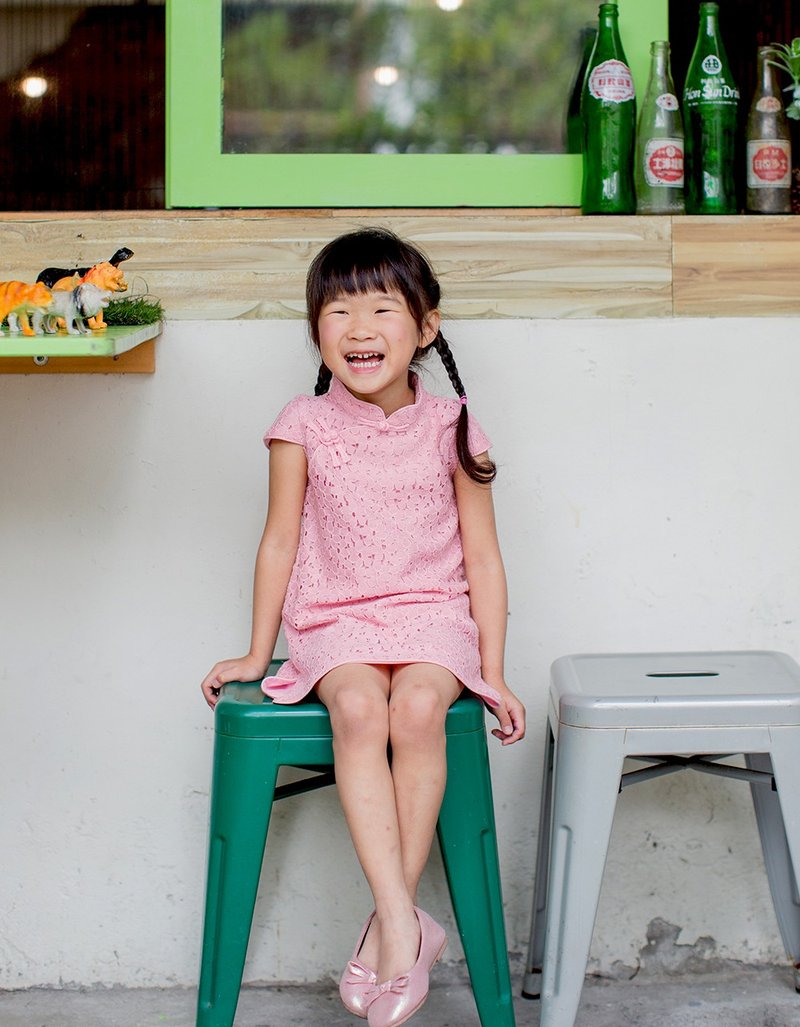 儿童旗袍 古风 四季款 蕾丝素色-粉红 - 旗袍 - 棉．麻 