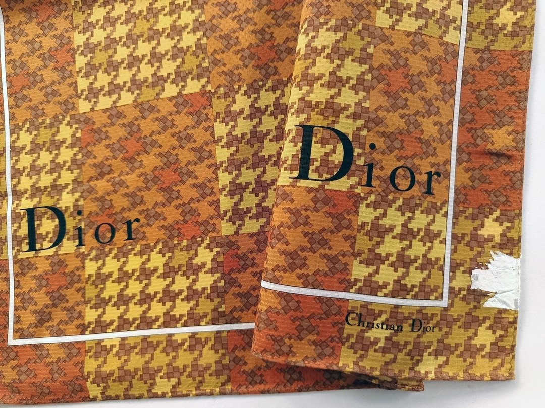 Christian Dior 复古手帕 – 像素图案千鸟格 19 x 19 英寸 - 手帕/方巾 - 棉 咖啡色