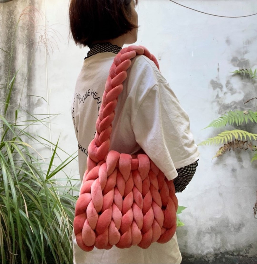 实体 | 台北 |  粗绒线手编包  可做手提 肩背  Chunky Knit Bag - 编织/羊毛毡/布艺 - 棉 