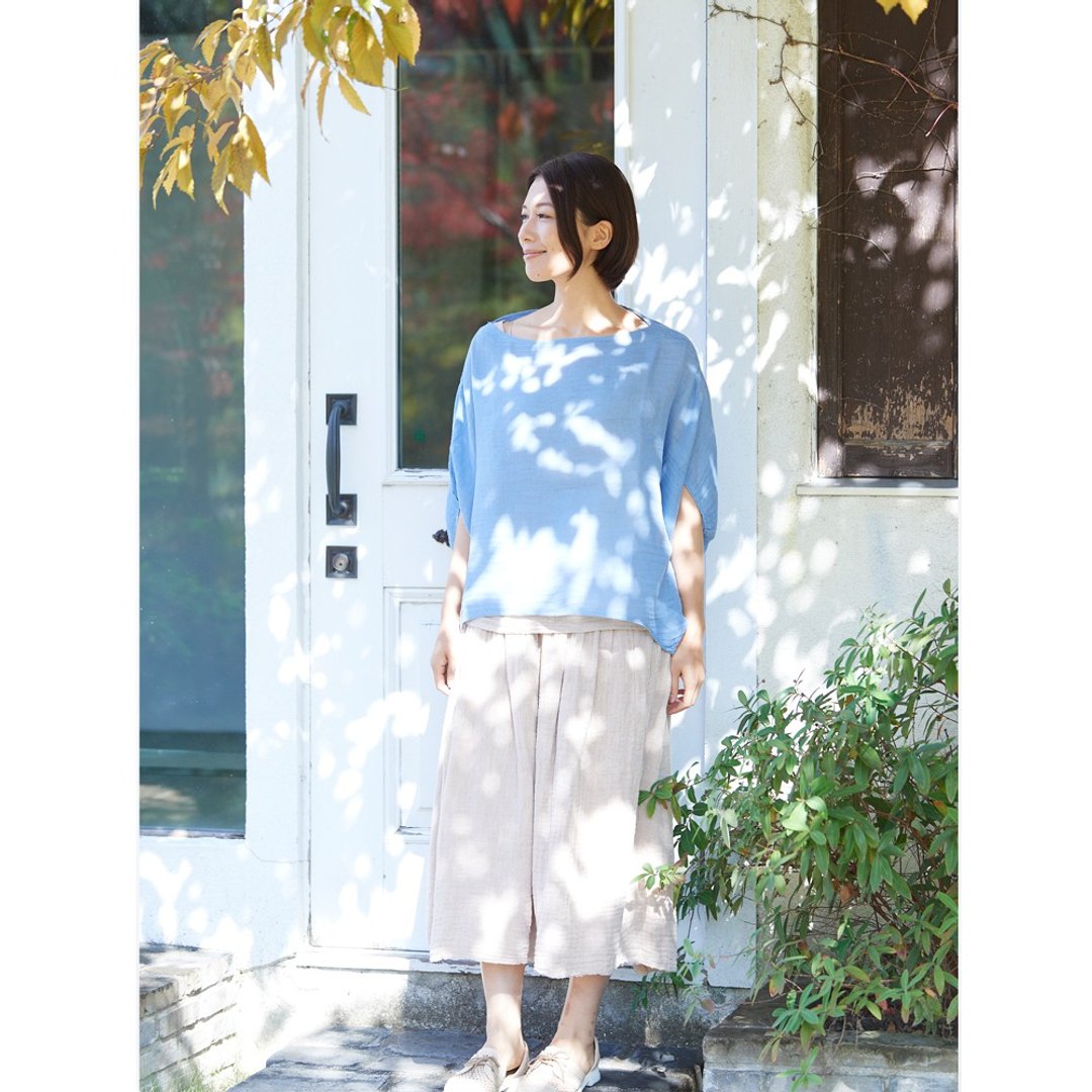 BAN INOUE Pink beige color skirt mosquito net 100% cotton colorful natural relax - 裙子 - 棉．麻 卡其色