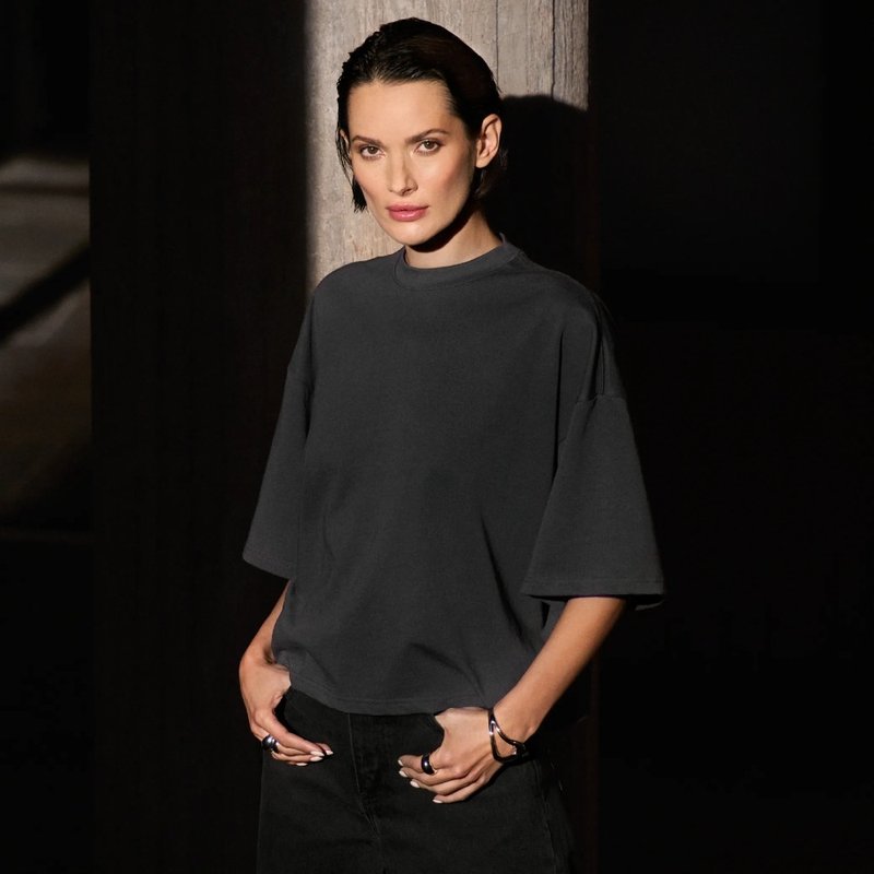 Bread & Boxers Heavy T shirt 率性宽版纯棉T恤 - 烟熏灰 - 女装 T 恤 - 棉．麻 灰色