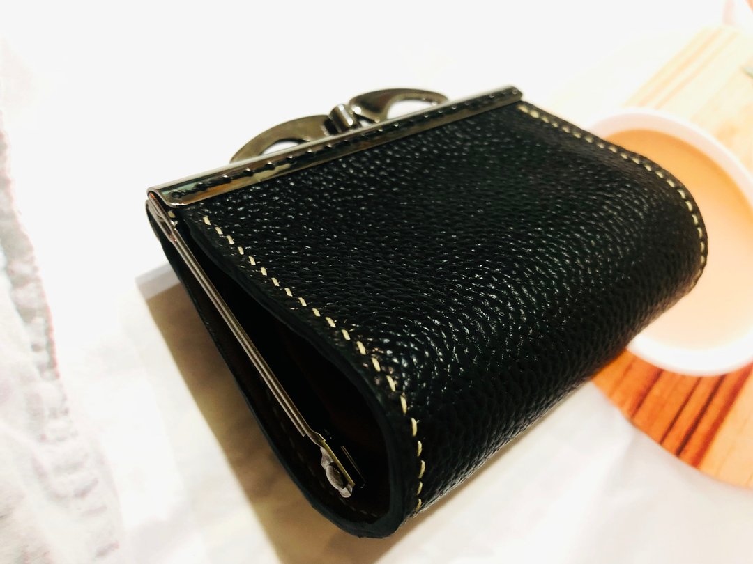 口金皮革零钱包  口金包  真皮全手缝 - 皮夹/钱包 - 真皮 黑色
