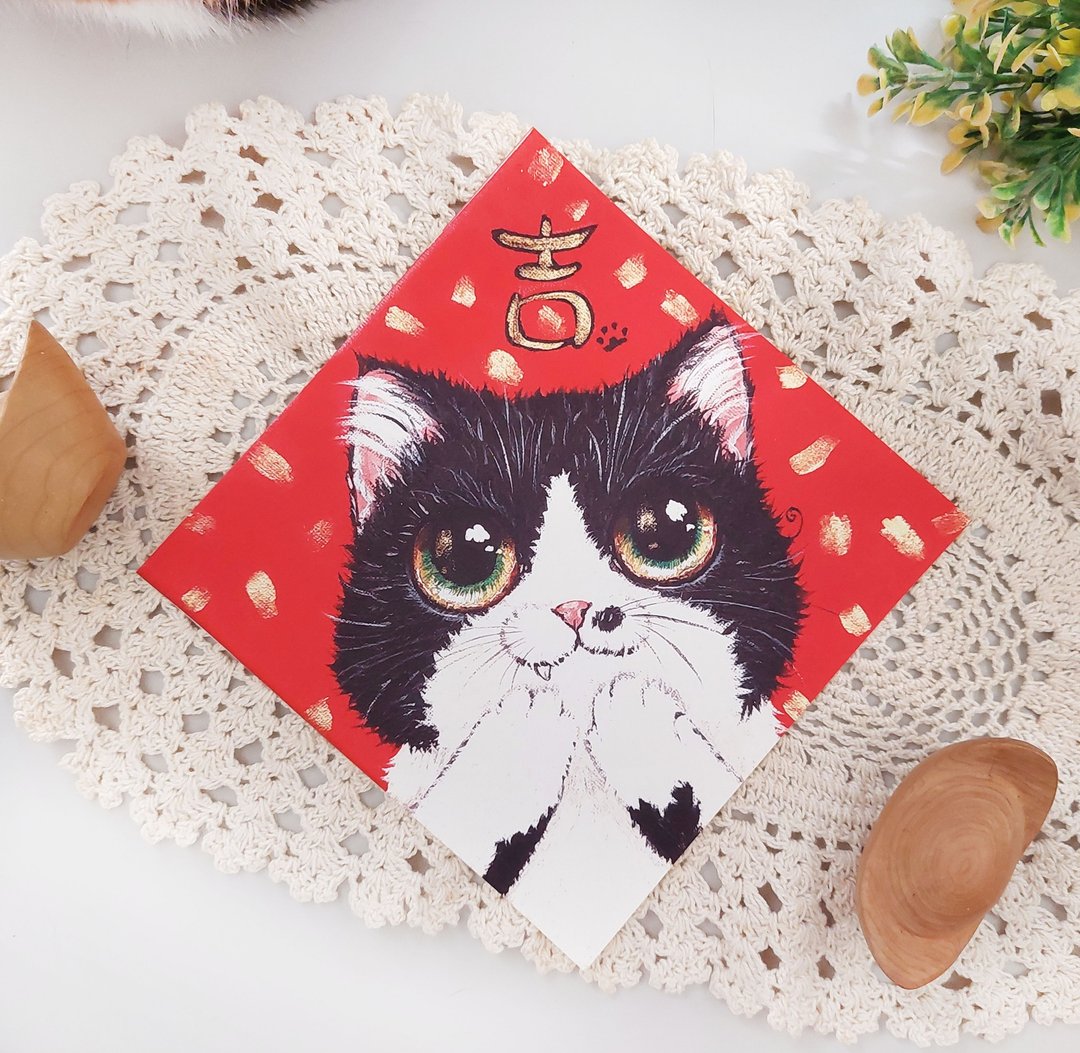 过年。春联。吉。猫。手绘。2026马年 - 红包/春联 - 防水材质 多色
