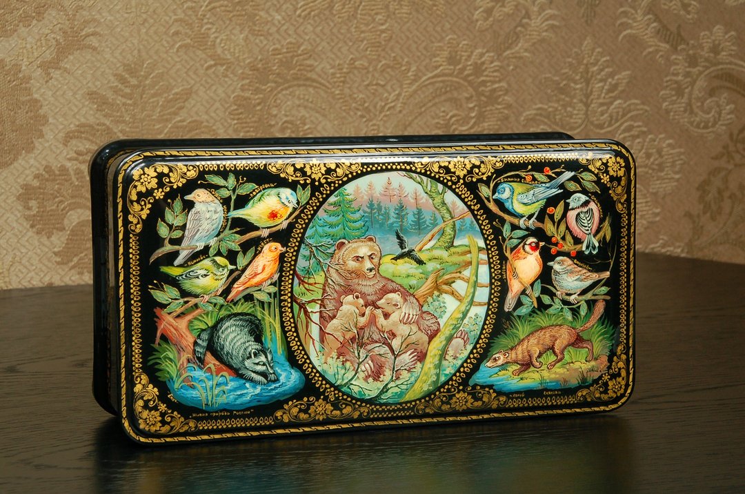Wildlife lacquer box hand-painted animals Kholui decorative miniature Art - 摆饰 - 其他金属 绿色