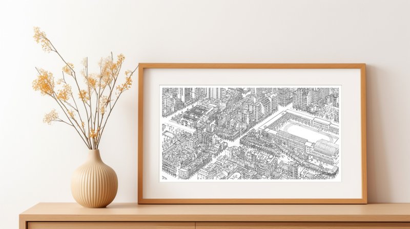 万华龙山寺与剥皮寮手绘地图艺术版画 - 墙贴/壁贴 - 纸 白色