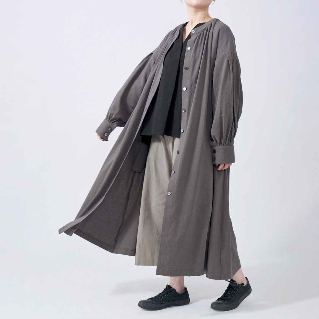 开襟长版罩衫 天然棉麻 | 深灰色 - 女装休闲/机能外套 - 棉 黑色