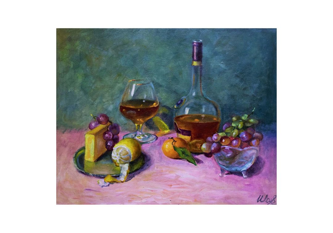 水果静物画原创艺术威士忌酒杯红葡萄艺术品 - 墙贴/壁贴 - 其他材质 多色