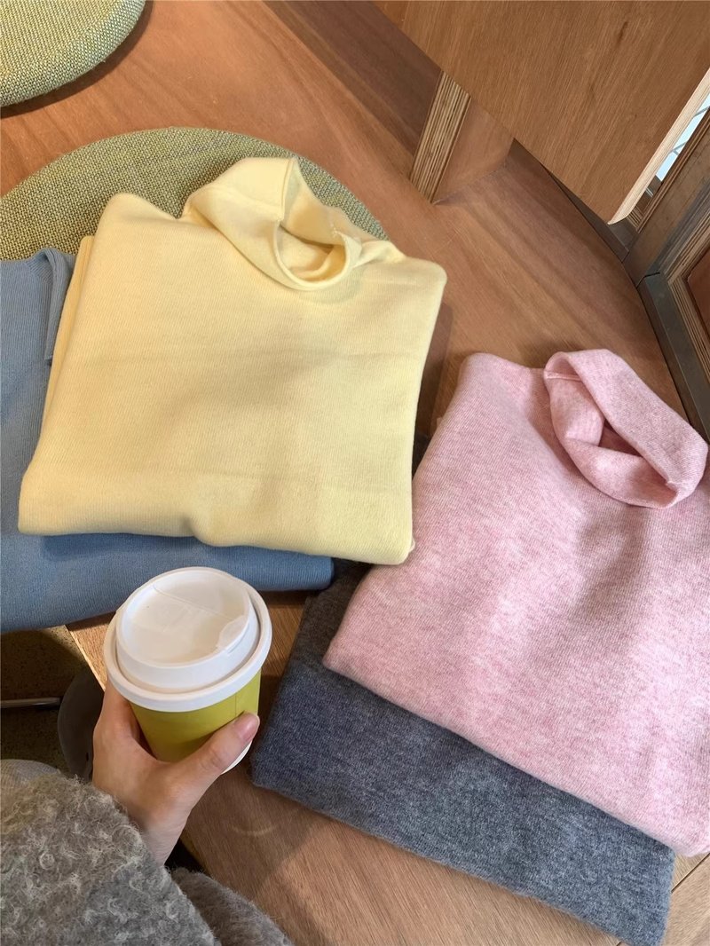 純羊毛 多色堆堆領 寬鬆保暖秋冬 打底衫毛衣 長袖針織衫 基礎款 - 女装针织衫/毛衣 - 羊毛 灰色