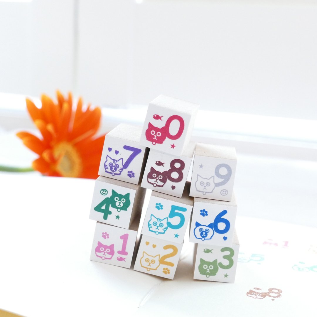 猫咪数字印章组，10 入组 - 印章/印台 - 木头 白色