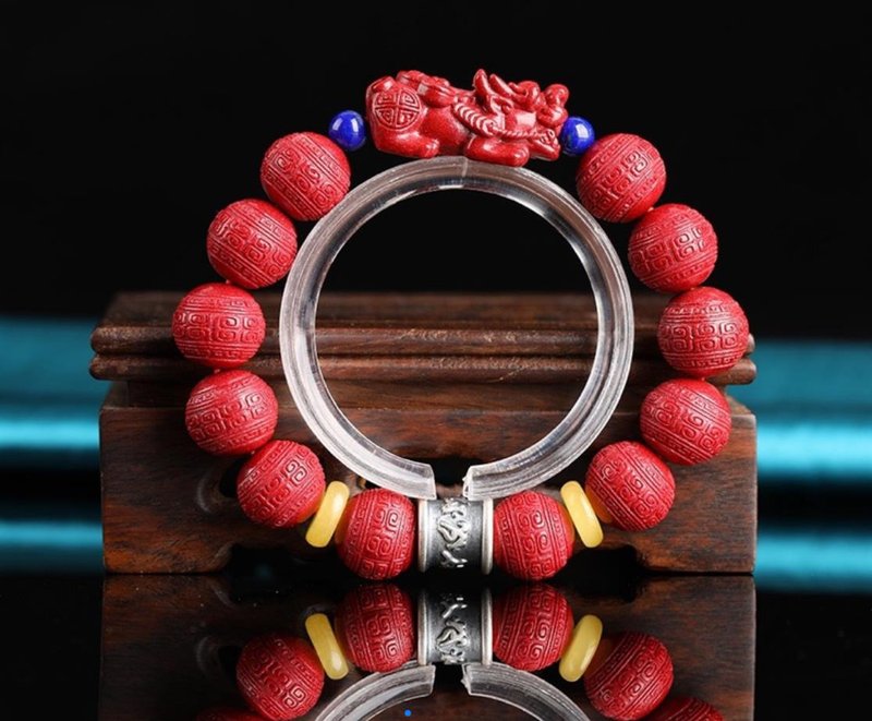 新款美货 天然原矿朱砂精品紫金砂回纹珠貔貅手链 高含量95以上 - 手链/手环 - 宝石 