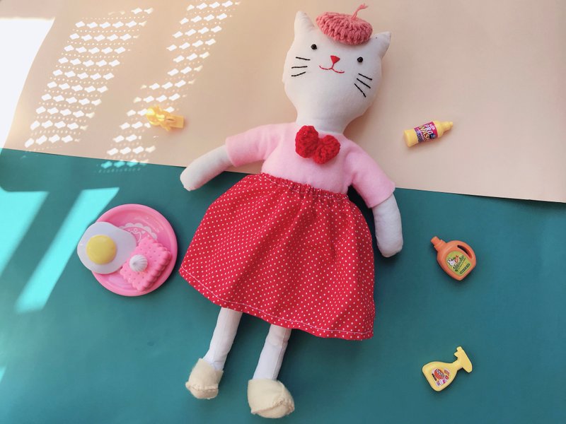 Christmas Gift Wrapping Handmade doll : long leg cat doll - 玩偶/公仔 - 棉．麻 红色
