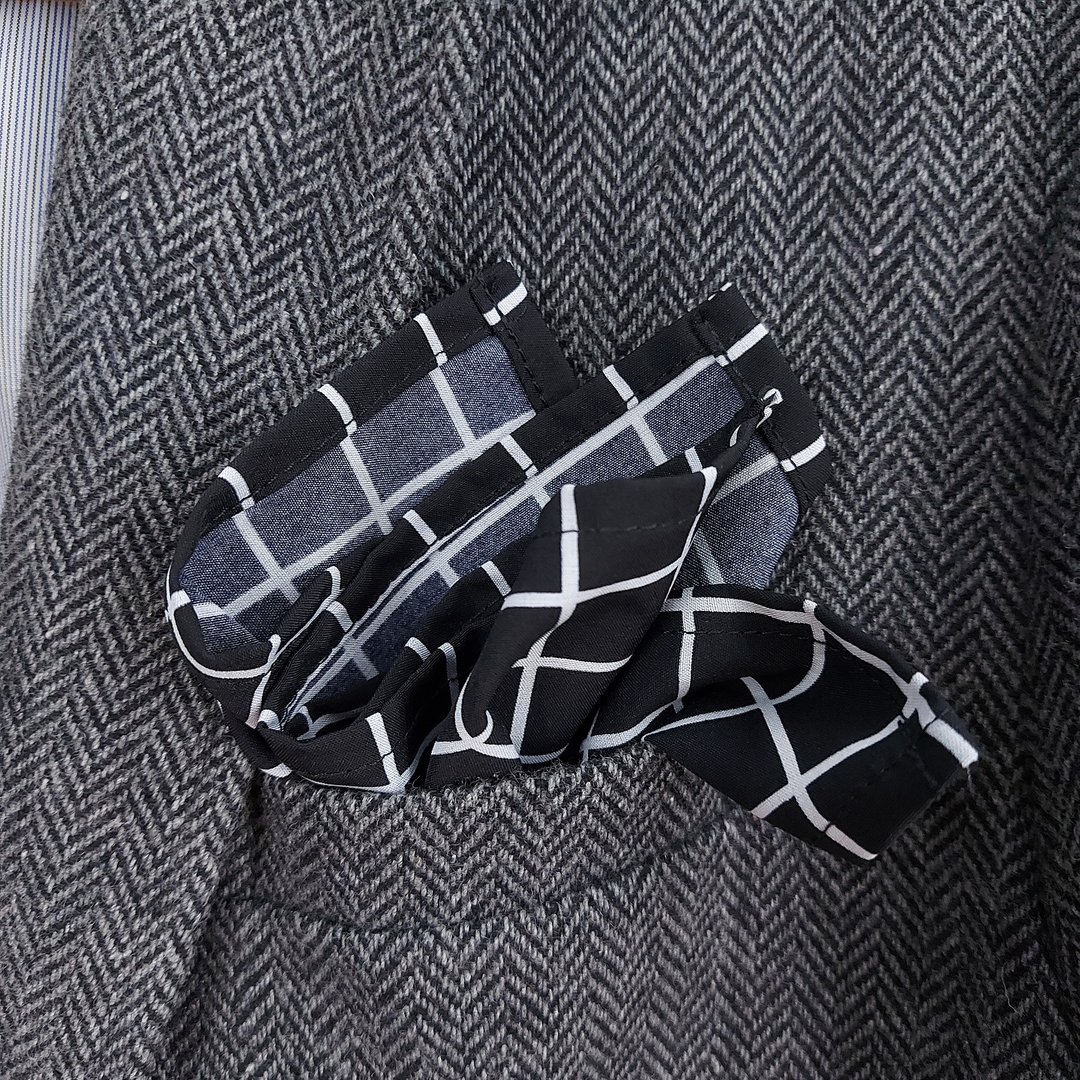 Pocket Square - ฺBlack Windowpane - 手帕/方巾 - 其他材质 黑色