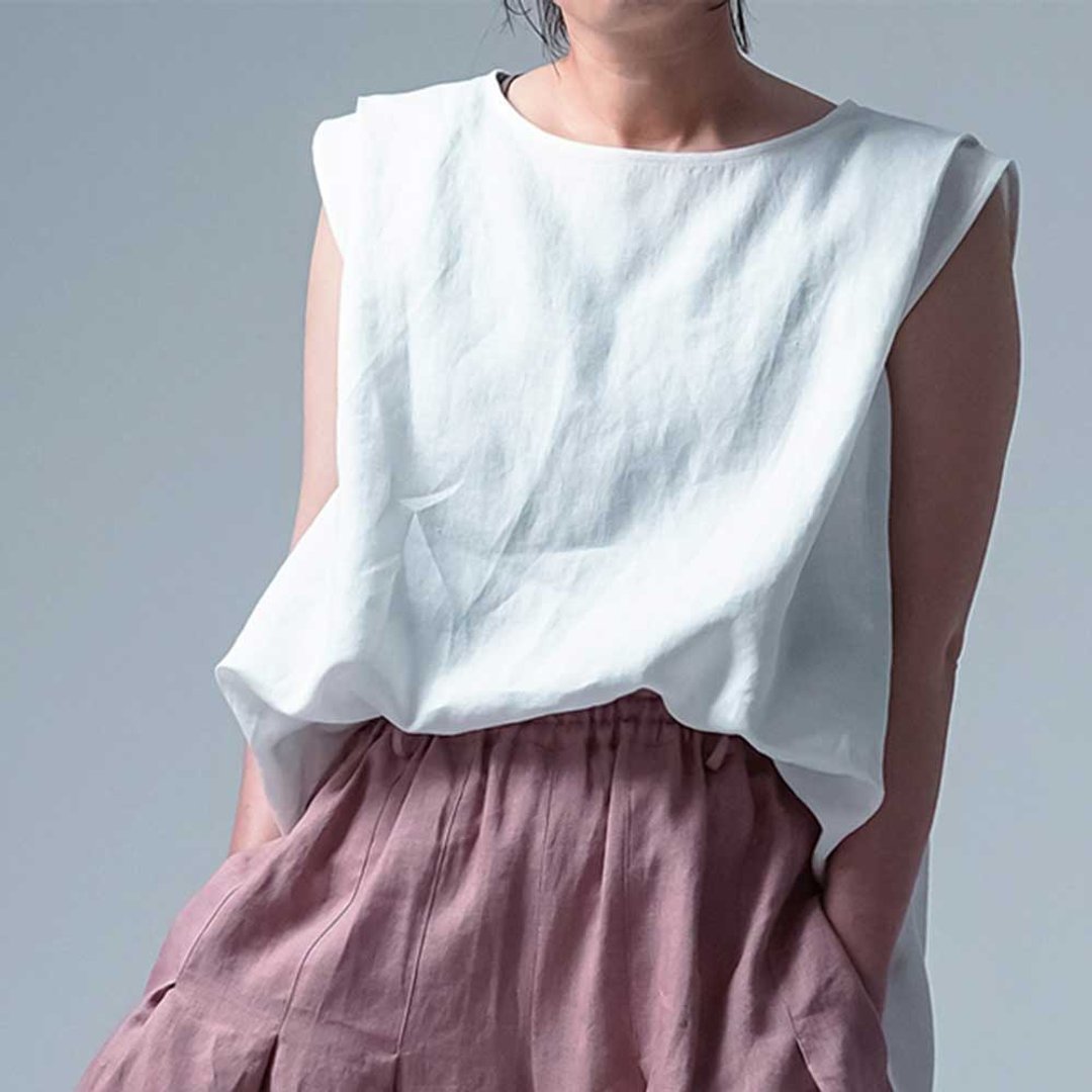 wafu - Grown-ups' Tanktop/White t008k-wht1 - 女装上衣 - 亚麻 白色