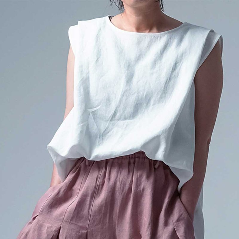 wafu - Grown-ups' Tanktop/White t008k-wht1 - 女装上衣 - 亚麻 白色