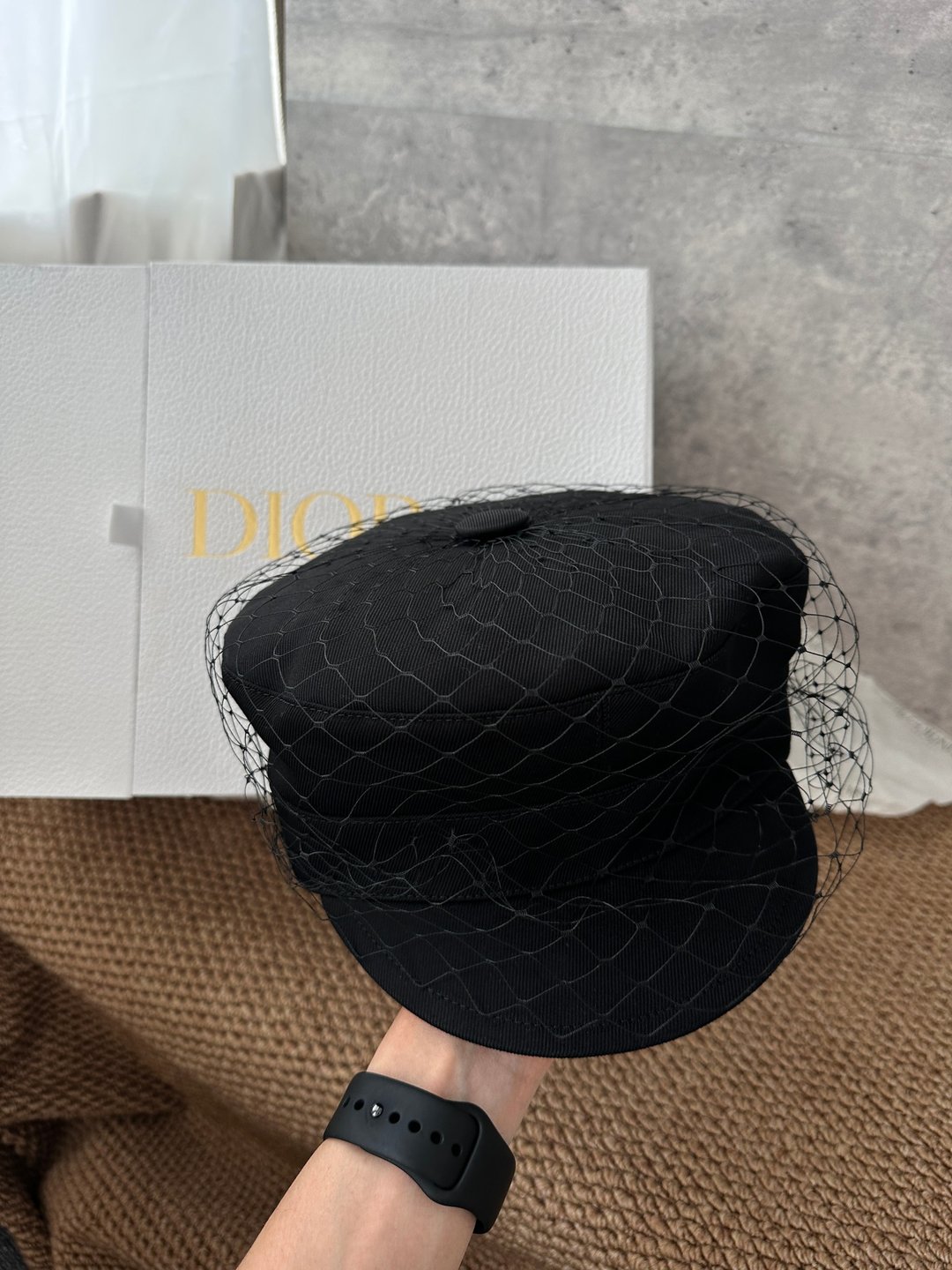 中古品 Dior迪奥 黑色面纱贝雷帽 - 帽子 - 棉 黑色