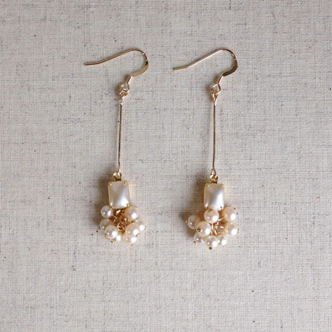 14kgf ALL Vintage Pearl Yura Yuri Ear Clip OR Pierce - 耳环/耳夹 - 玻璃 白色