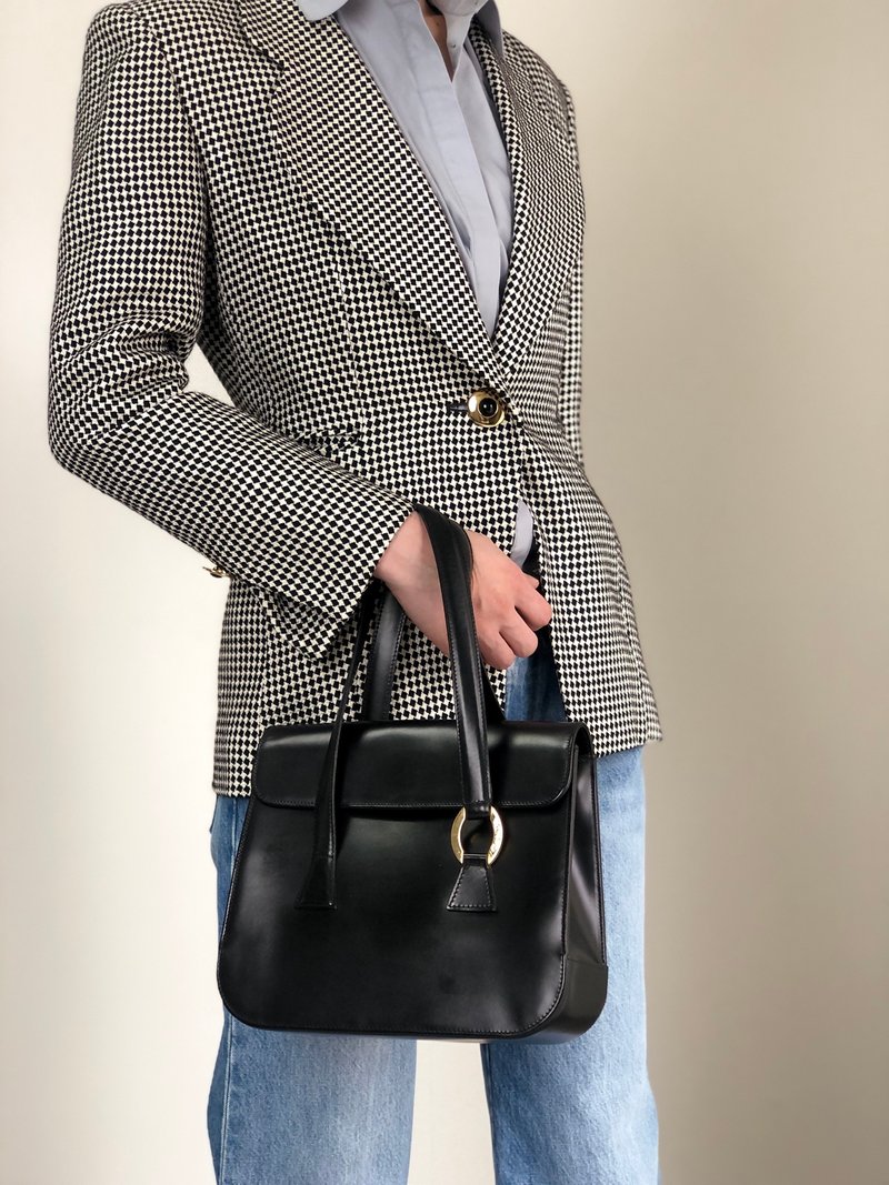 【日本直送名牌中古包】Christian Dior 迪奥 托特包 黑色 Logo 椭圆形 皮革 vintage ye2nnm - 手提包/手提袋 - 真皮 黑色