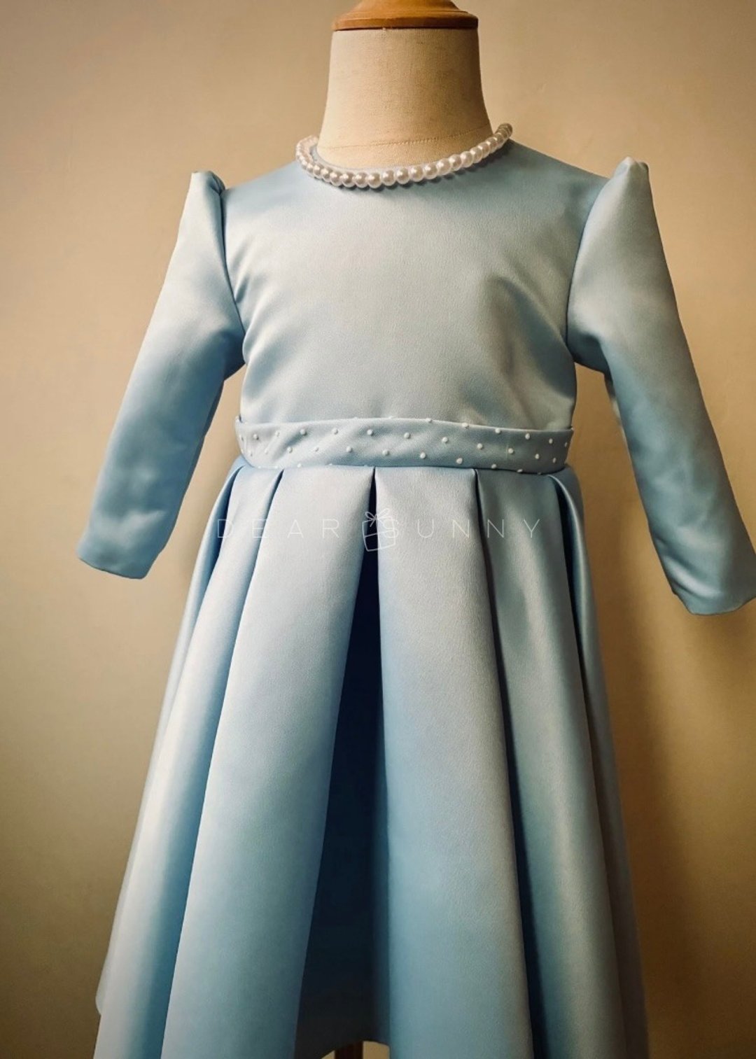 儿童缎面手工礼服—Lily - 童装礼服/连衣裙 - 其他人造纤维 蓝色