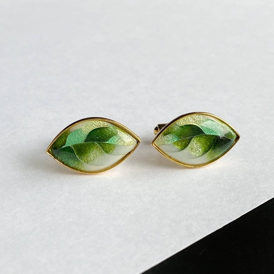 Leaf [Leaf Green] Cloisonne Cufflinks Cufflinks Pure Silver Wired Cloisonne - 袖扣 - 其他材质 绿色