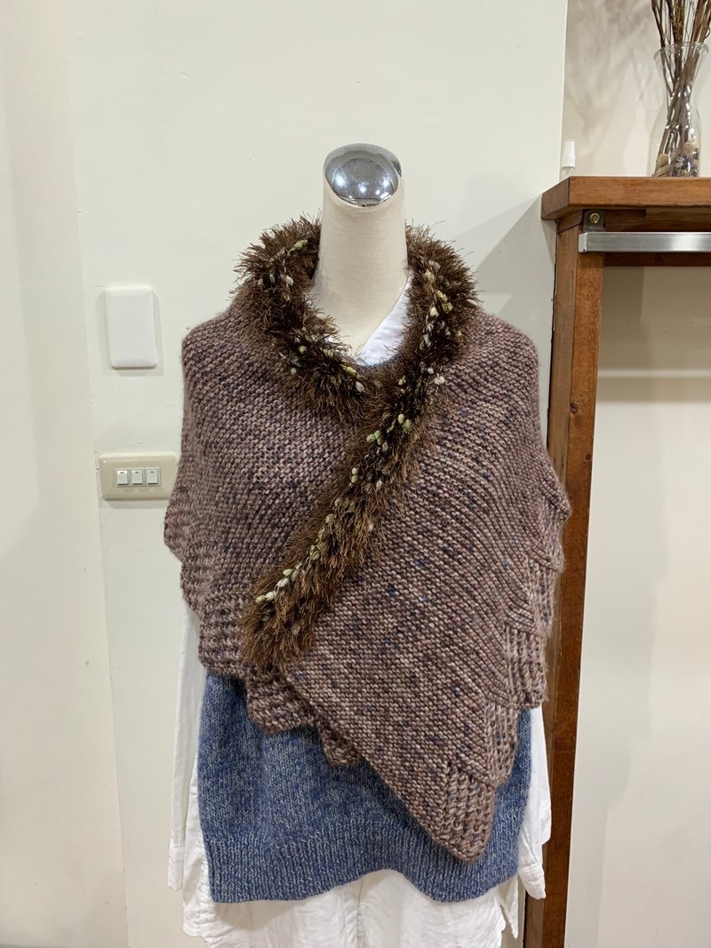 长方形披肩围巾。咖/蓝点。 - 围巾/披肩 - 羊毛 