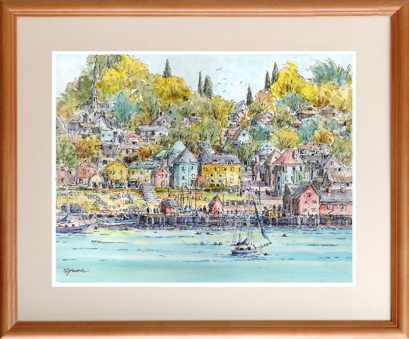 水彩原画 秋色港都 B - 海报/装饰画/版画 - 纸 黄色