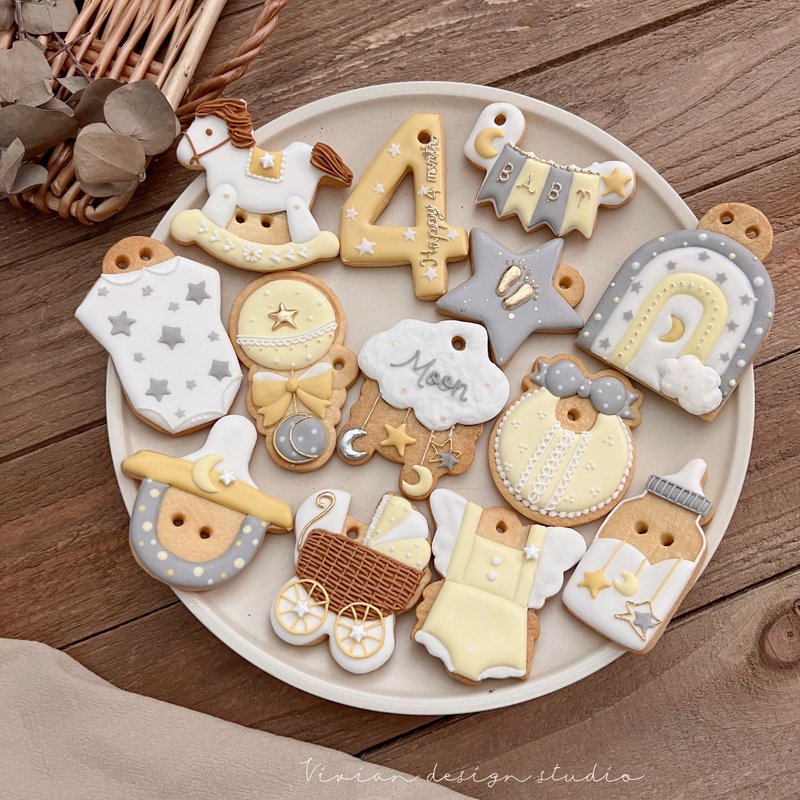 星星 月亮 收涎糖霜饼干 - 手工饼干 - 新鲜食材 多色