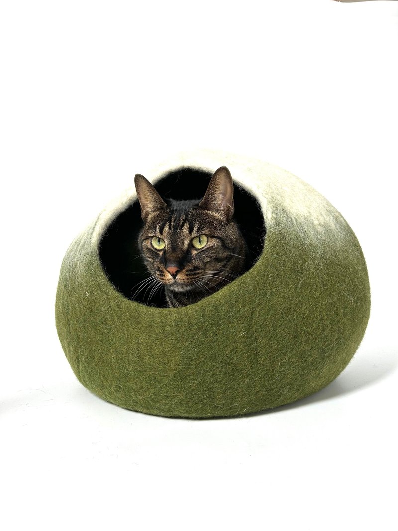 羊毛毡洞穴封闭式猫窝猫用品 - LeFunnyCat林下的青苔 - 床垫/笼子 - 羊毛 绿色