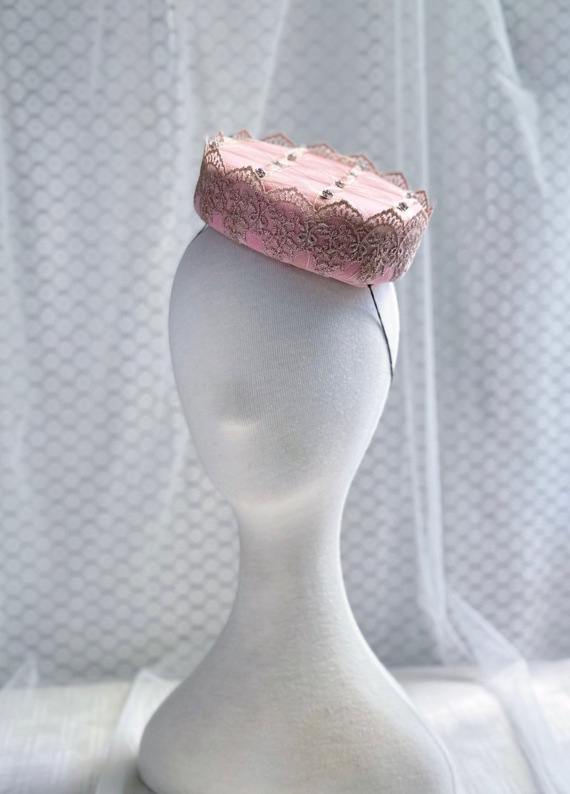 英式药盒帽Pillbox hat- Gladys - 帽子 - 羊毛 粉红色