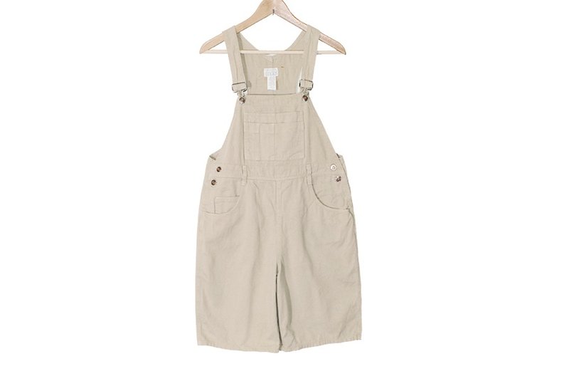 {:::Giraffe 长颈鹿人:::}_基本款卡其古着牛仔短吊带裤 - 背带裤/连体裤 - 棉．麻 卡其色