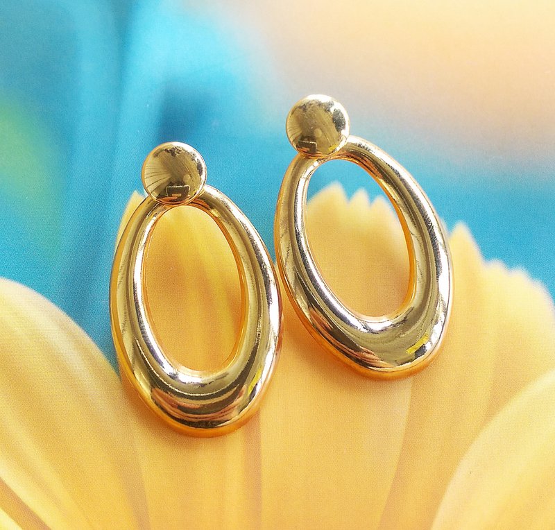 Vintage Jewelry 西洋古董饰品 金色调 两种戴法 针式耳环 - 耳环/耳夹 - 其他金属 透明