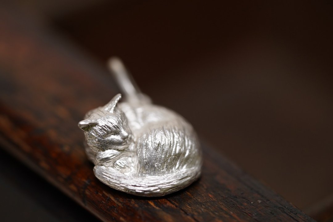 925银午睡小猫吊坠(不含项链) - 项链 - 银 银色