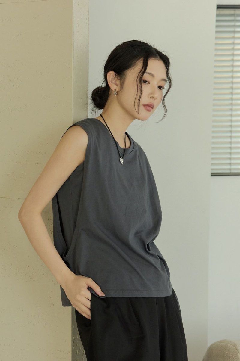 一件就出门两件式背心(石墨灰) - 女装 T 恤 - 棉 灰色