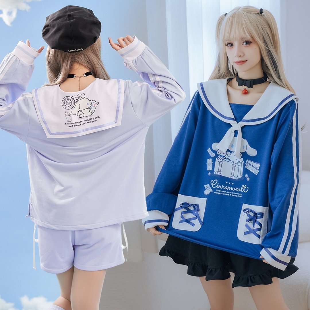 原创三丽鸥SANRIO授权大耳狗喜拿海军风开衩领结长袖水手服JJ5046 - 女装 T 恤 - 棉 
