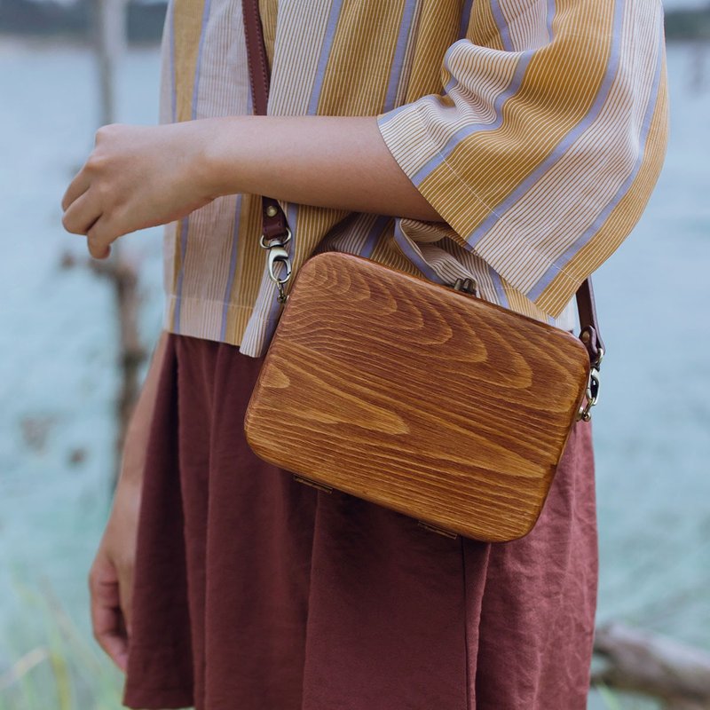 古着复古 手工原木包 斜挎包 单肩包 - 侧背包/斜挎包 - 木头 