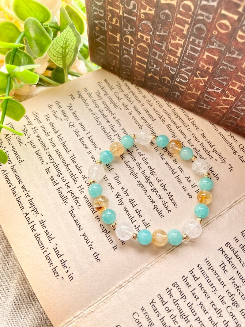 天河石/黄塔晶/白阿塞 - 手链/手环 - 半宝石 蓝色