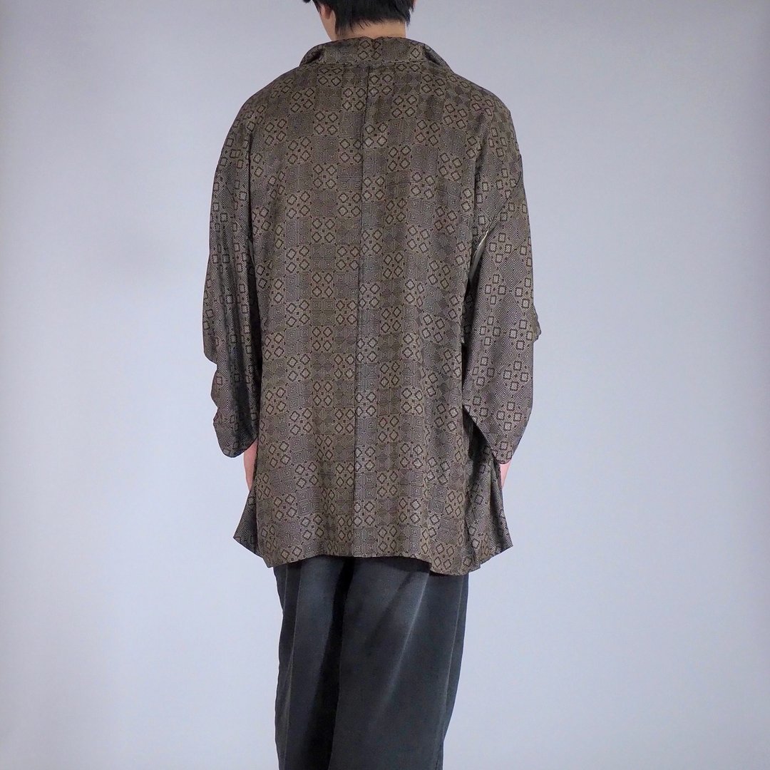 【日本制】复古和服男式吉祥图案大岛紬古铜棕色 - 居家服/睡衣 - 丝．绢 咖啡色