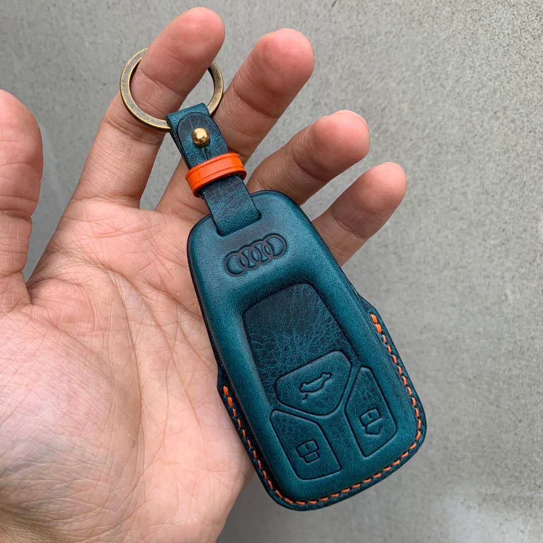 Audi 奥迪 磨砂油蜡 汽车钥匙皮套 A4 A3 A5 A6 Q5 A8 Q2 Q3 Q7 - 钥匙链/钥匙包 - 真皮 蓝色