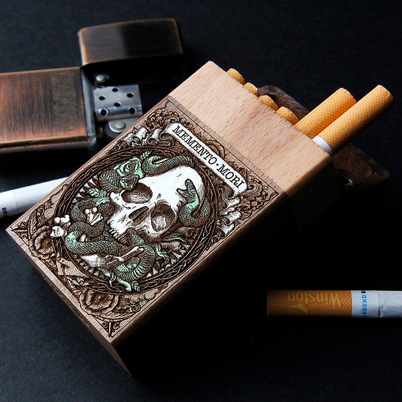 Memento Mori - 烟盒雷射雕刻+手绘 - 其他 - 木头 咖啡色