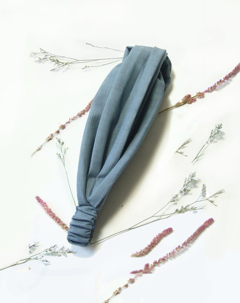 蝶豆花丹宁气泡 - 千晨 双环 手工 松紧 发带 - 发饰 - 棉．麻 蓝色