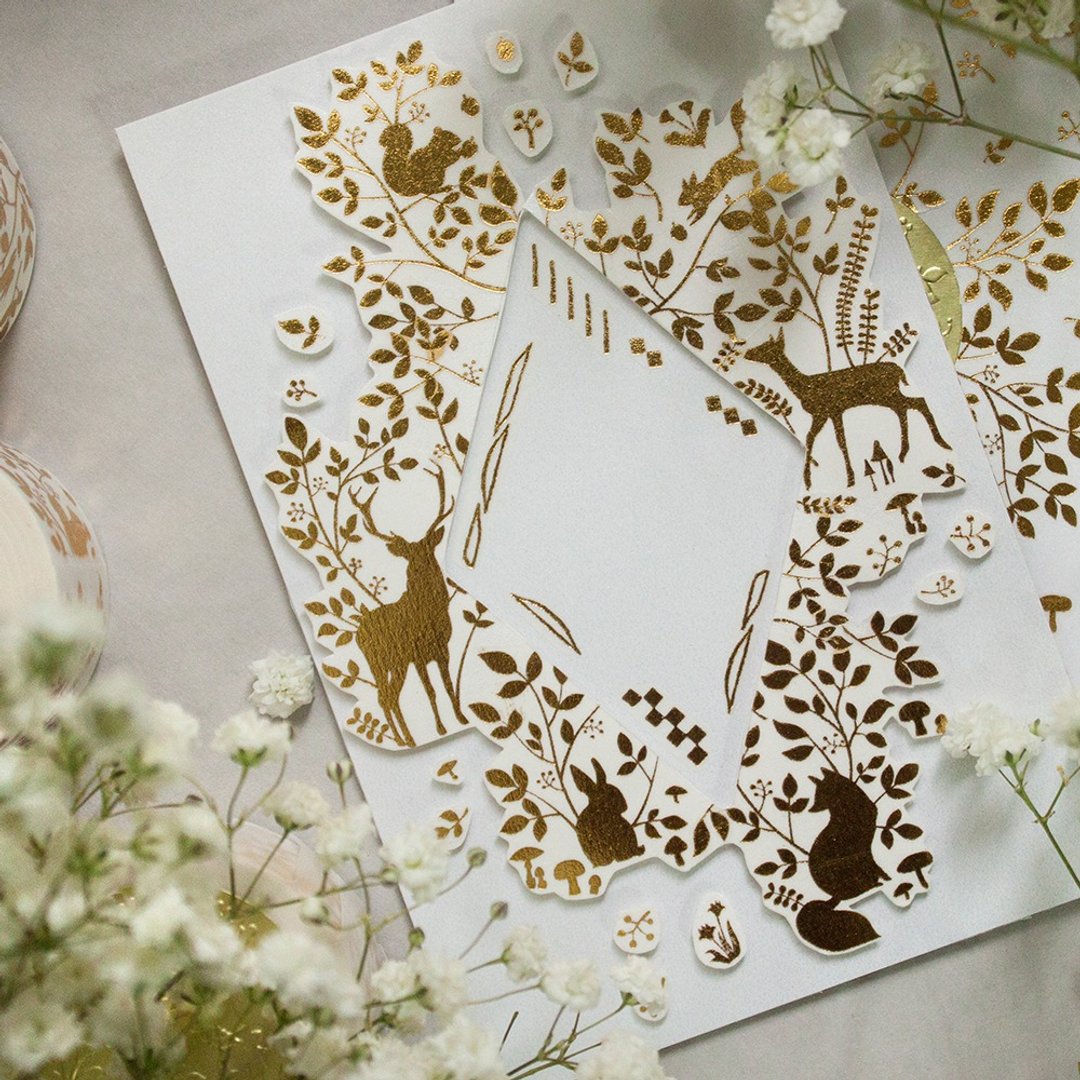 3cm烫金纸胶带 - 森林动物 Forest Animals - 自带离型纸 - 纸胶带 - 纸 金色